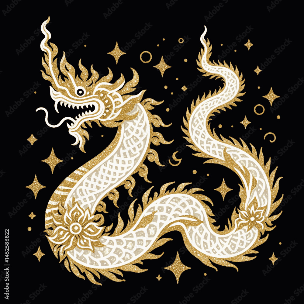 Fototapeta premium Serpent’s Flow great naga isolated watercolor vector illustration svg