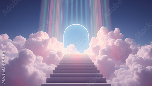 Obraz na płótnie Surreal Staircase to Heaven Pastel Clouds, Celestial Light, and a Dreamlike Portal w salonie
