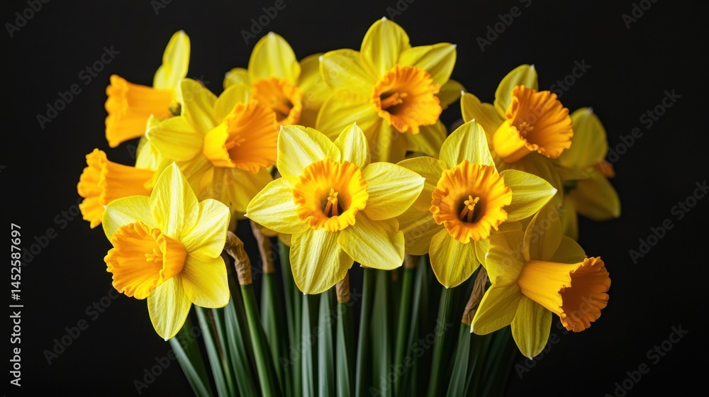 Yellow daffodils arranged in a neat bunch. Yellow daffodils arranged in a neat bunch.
