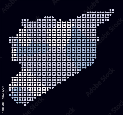 Syria dotted map. Digital style map of the country on a dark background. Syria shape with circle dots. Colored dots style. Large size circles. Creative vector illustration.