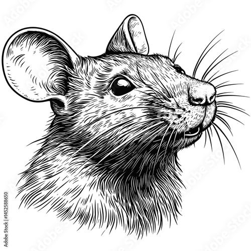 Mouse Head, vintage woodcut engraving style, old sketch vector, black etching animal head, retro rodent illustration, rustic wildlife art, antique mouse drawing, classic animal print