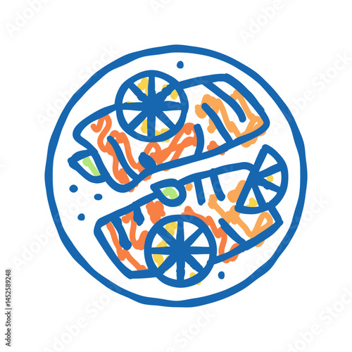 cooked lemon salmon icon doodle illustration