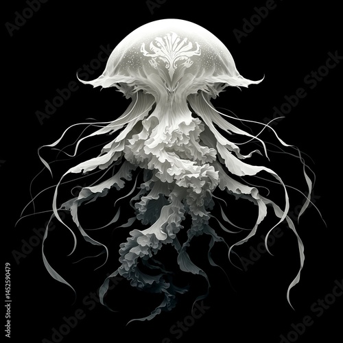 Obraz na płótnie Abstract bioluminescent jellyfish glowing in the dark ocean, creating an ethereal and magical atmosphere. The deep blue color scheme adds to its enchanting allure. Ai generative w salonie