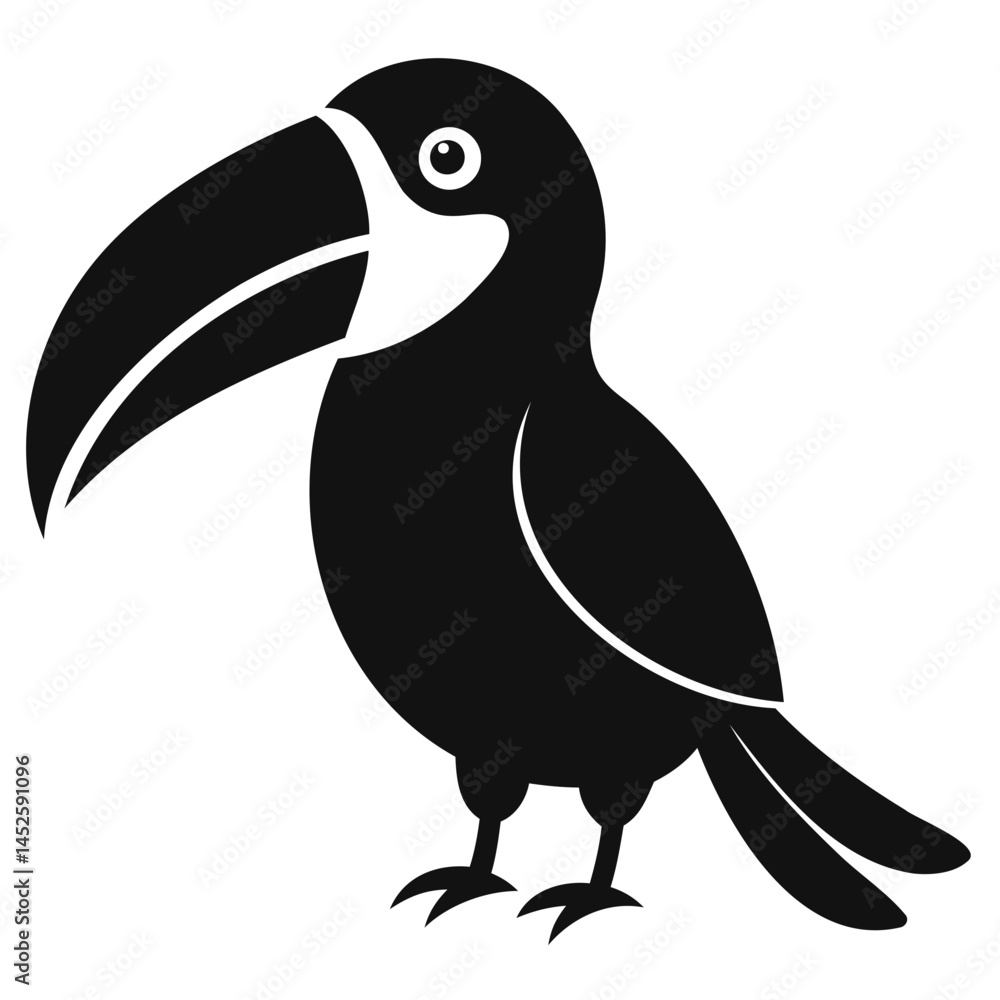 Fototapeta premium Black toucan vector illustration of exotic bird with large beak for design and decoration needs today isolated on transparent background