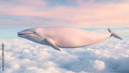 Pastel Whale Soaring Through Dreamlike Cloudscape