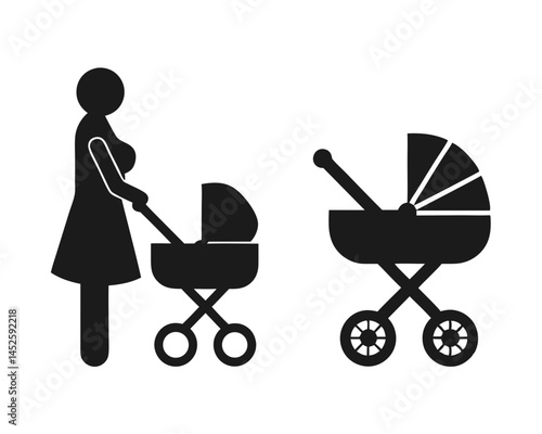 Mother and Baby Carriage icon silhouette vector illustration