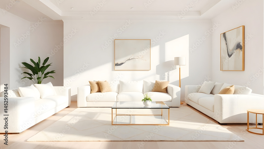 Fototapeta premium Serene White Living Room Modern Minimalist Interior Design