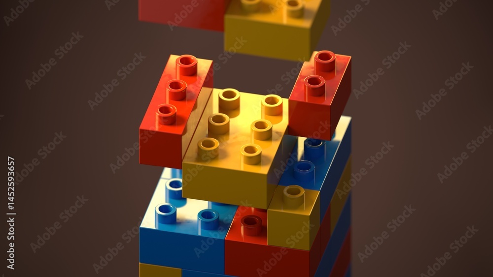 Obraz premium Toy building blocks 3D illustration that represents cognitive skills . Can be used to visualize growth strategy, satisfying 3d animation or childhood development concepts