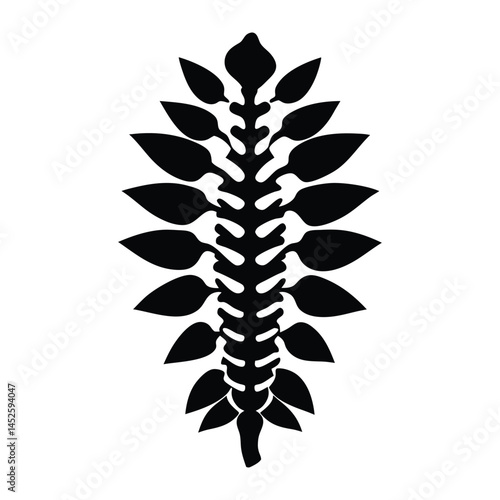 Human spine made of leaves on white background