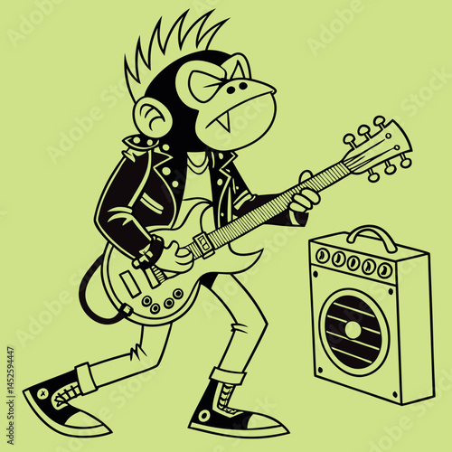 Punk Rock Monkey Playing Electric Guitar with Mohawk AI-Generated