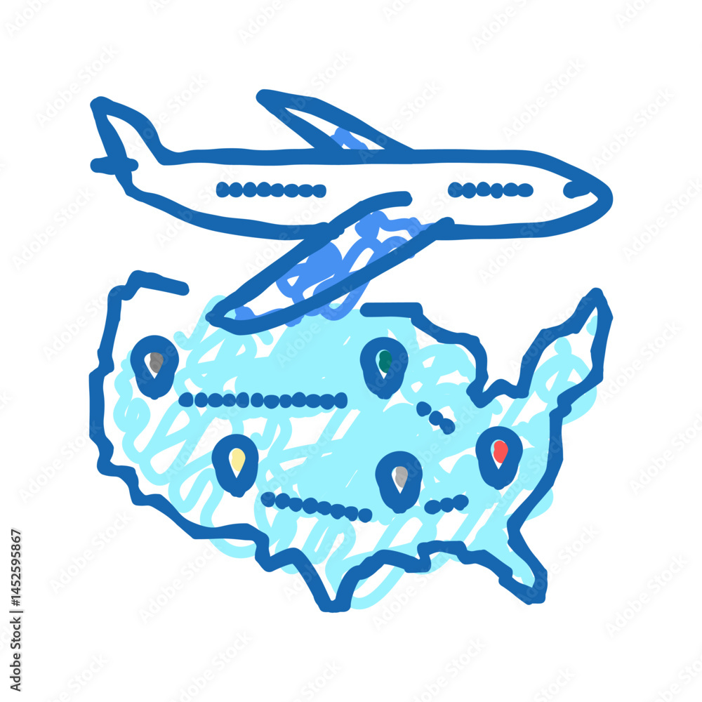Naklejka premium usa travel icon doodle illustration