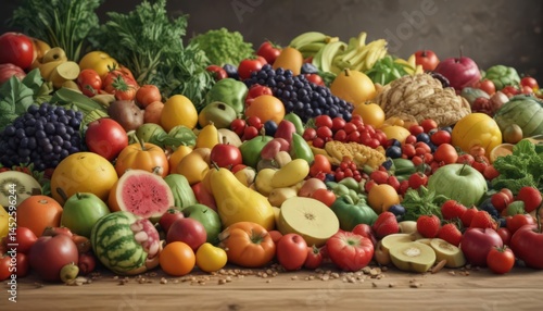 Vibrant mix of fresh fruits, vegetables, & grains ,  texture,  delicious,  produce