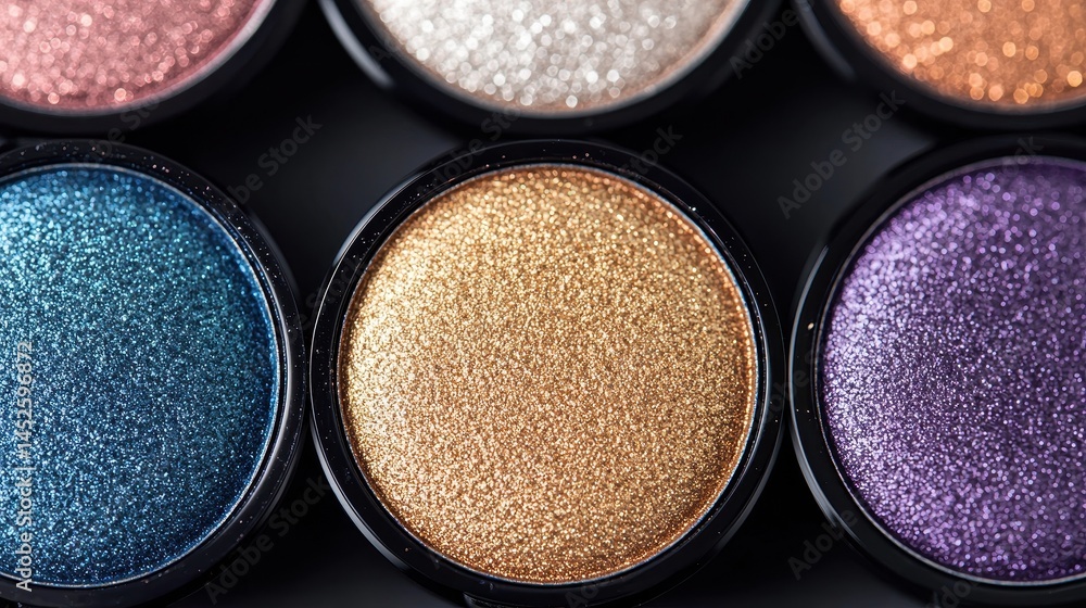 Fototapeta premium Vibrant Glitter Eyeshadow Palette with Reflective Sparkle Shades