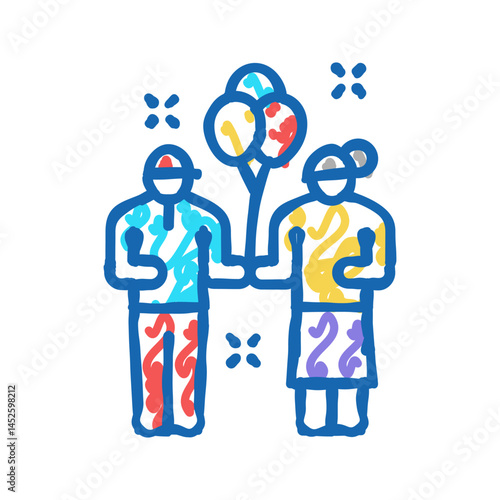 kids enjoying in amusement park icon doodle illustration