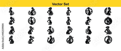 Vector illustration set with a design of metal screws, various bolts, and wheat ears, ideal as a vintage element or icon of a pregnant mother. Mother's Day.