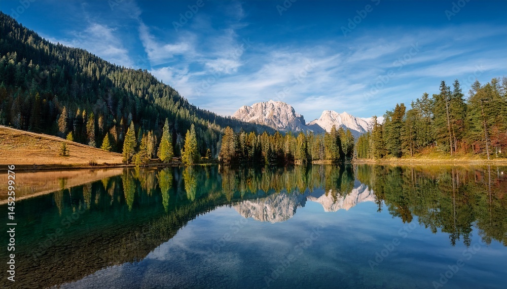 Fototapeta premium serene mountain landscape with reflection in calm lake water