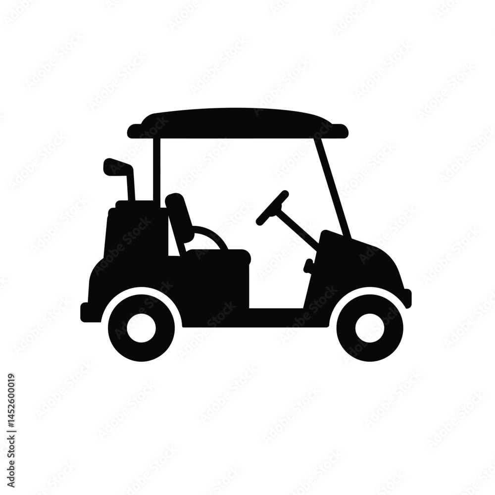 Golf cart vector silhouette, black golf car icon vector Golf cart vector silhouette, black golf car icon vector