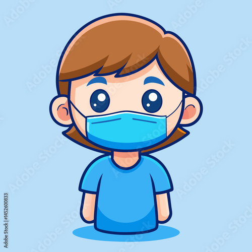 Wallpaper Mural Cute Cartoon Girl Wearing a Blue Protective Face Mask Torontodigital.ca