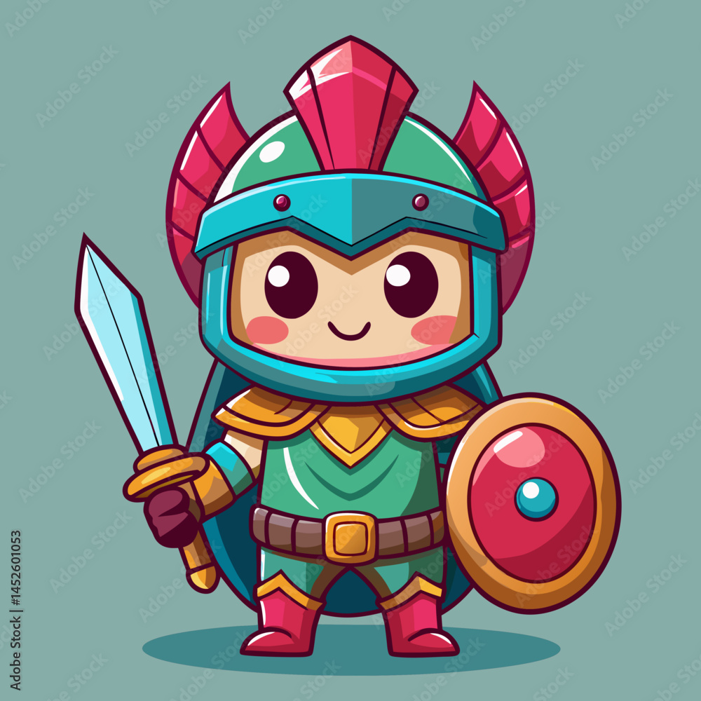 Obraz premium Cute Cartoon Knight Character with Sword and Shield