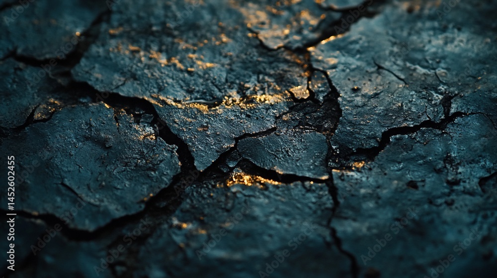 Fototapeta premium Cracked earth reflecting golden light
