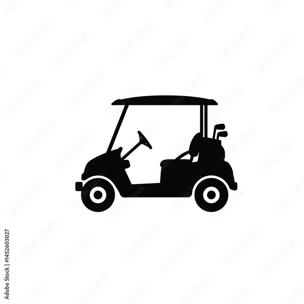Golf cart vector silhouette, black golf car icon vector Golf cart vector silhouette, black golf car icon vector