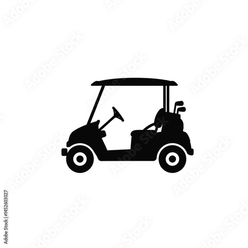 Golf cart vector silhouette, black golf car icon vector