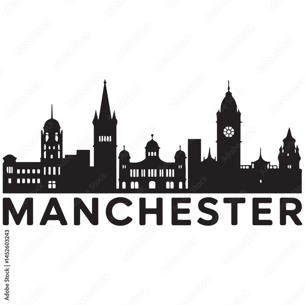 Obraz premium Manchester skyline Vector Black silhouettes. with white background
