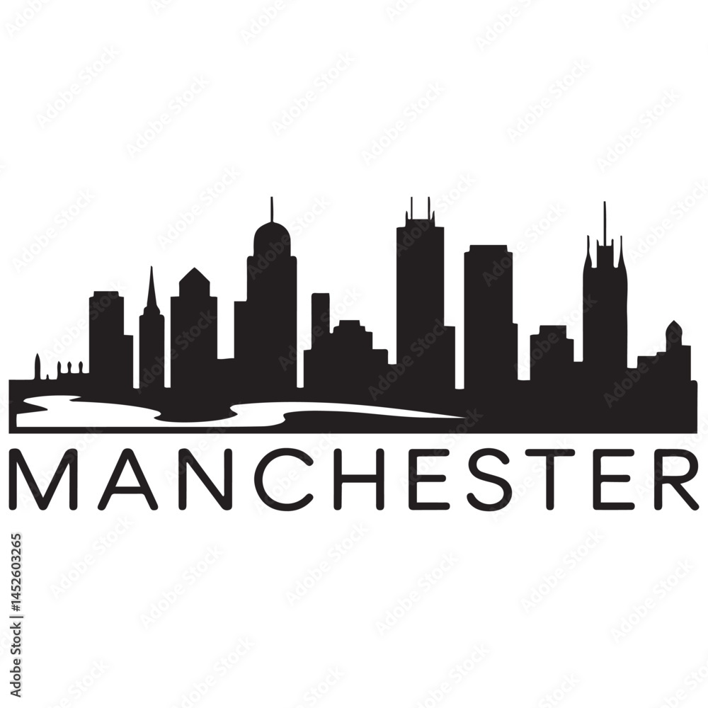 Naklejka premium Manchester skyline Vector Black silhouettes. with white background