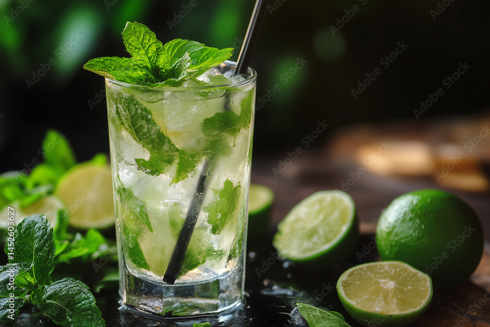 Summer cocktail mojito with lime and mint. Summer cocktail mojito with lime and mint.
