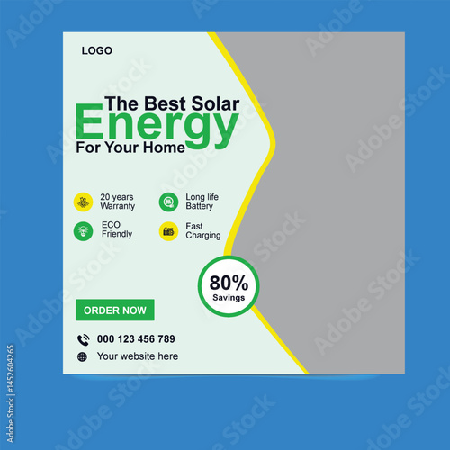 Green Solar Energy Social Media Post Design – Eco-Friendly Renewable Power