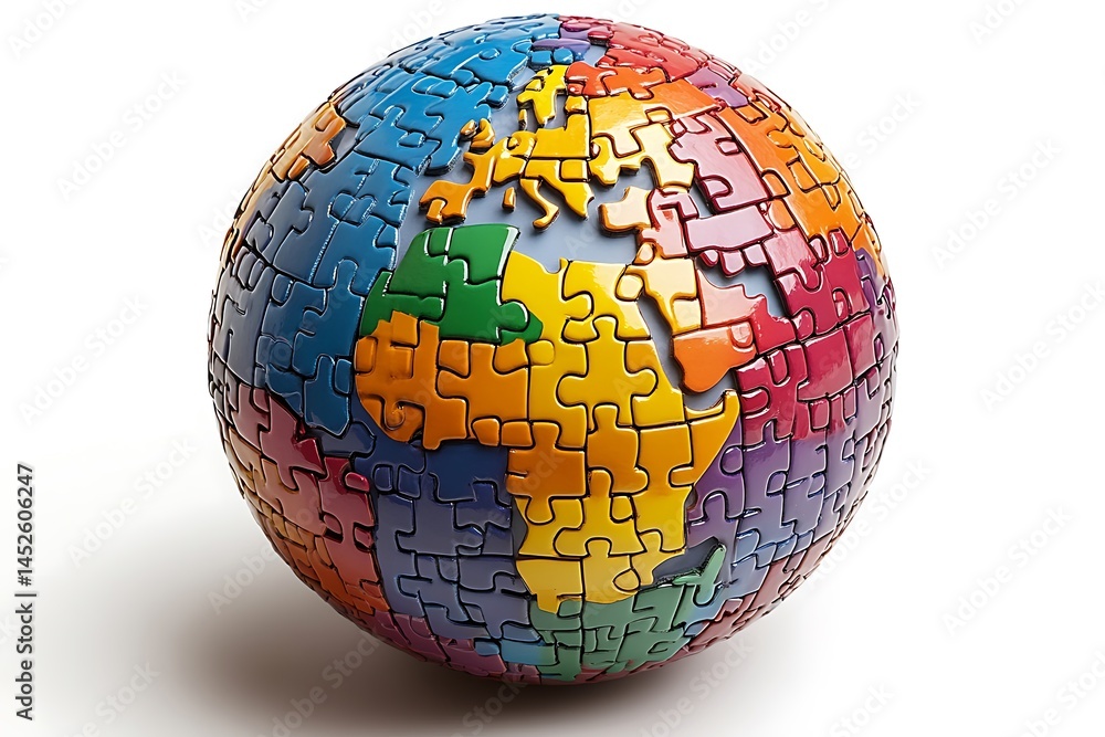 Colorful Jigsaw Puzzle Globe Depicting The Continents Symbolizing Global Unity And Interconnectedness Colorful Jigsaw Puzzle Globe Depicting The Continents Symbolizing Global Unity And Interconnectedness