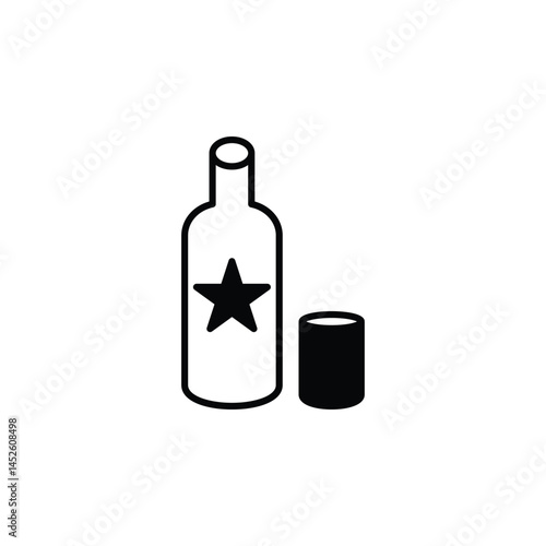 Liquor bottle with shot glass icon, ideal for alcohol-related content, bar menus, and nightlife visuals.