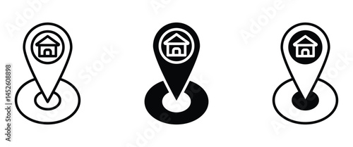 Map pin icon with house, ideal for real estate, home delivery, location-based apps, or address finding.