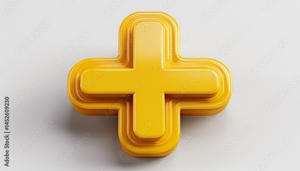 Obraz premium 3d render of a yellow plus sign on a white background