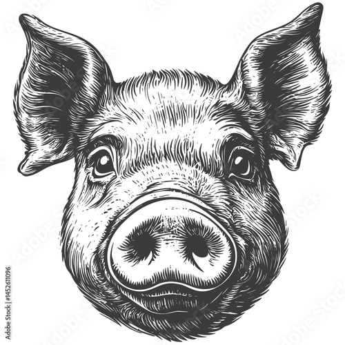 Wallpaper Mural Pig head sketch, vintage mascot logo, old engraving style, black and white hand drawn boar, farm animal vector, rustic retro icon, trendy emblem design, pork branding art, classic hog Torontodigital.ca