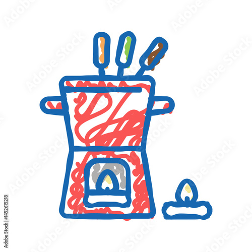 candlelight fondue pot icon doodle illustration