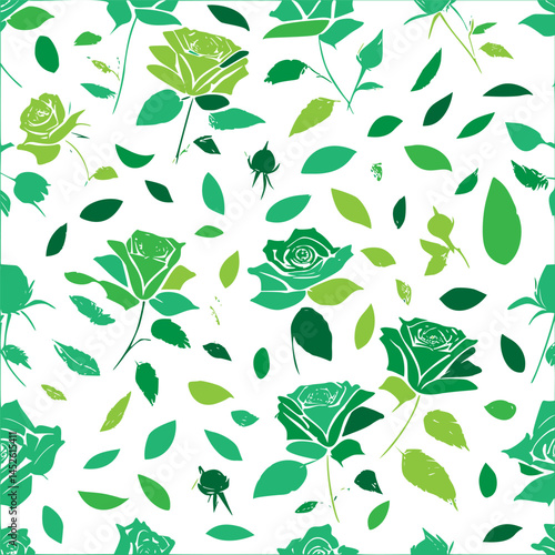 Verdant Roses and Foliage: An Artful Floral Arrangement on White Canvas Backdrop