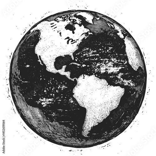 Planet Earth vector, vintage woodcut engraving, old map sketch, hand-drawn illustration, retro etching, antique globe, trendy black line art, classic Earth design,
