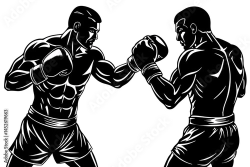Two boxers in fighting stance silhouette design on transparent background, two boxers, silhouette, fighting, stance, sport, battle, contest, aggression, athlete, boxing gloves, combat, match