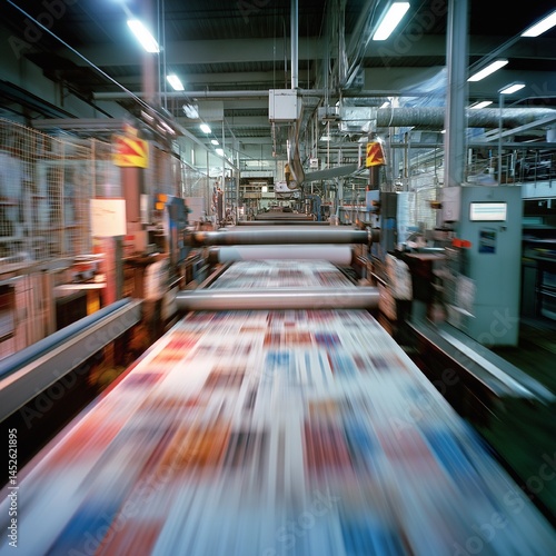 high speed printing press running with motion blur