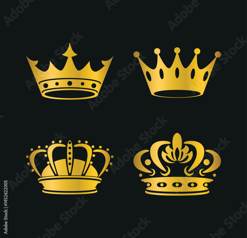 Golden Crown Set for Royal Emblem and Luxury Design