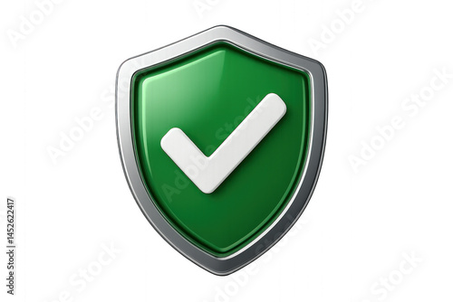 Green shield with tick icon isolated on transparent background.