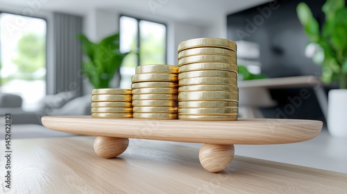 Golden Coin Stacks On Wooden Tray Illustrating Financial Growth
