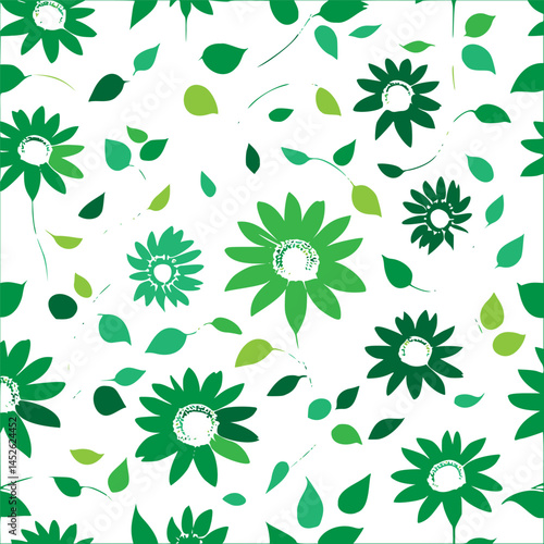 Botanical Reverie: A Delicate Floral Pattern in Varying Shades of Green