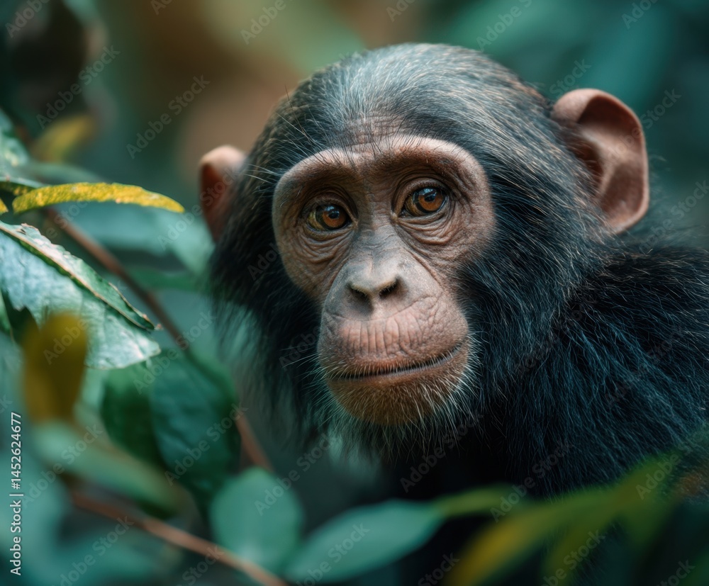 Chimpanzee, Pan troglodytes. Monkey in its natural habitat Chimpanzee, Pan troglodytes. Monkey in its natural habitat