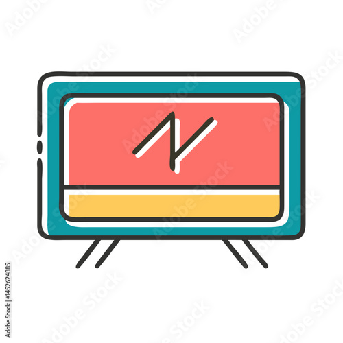 Retro TV displaying fluctuating signal in bright colors  
