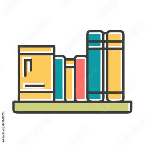 Colorful Books on a Shelf in Modern Flat Design  