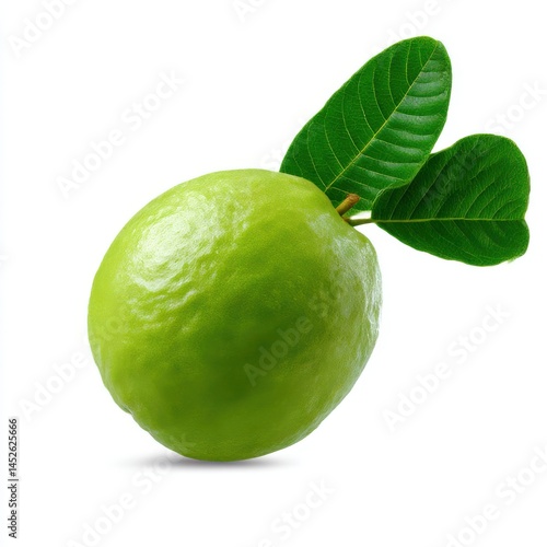 Fresh guava with leaves still attached on white background