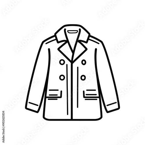 Coat Line Art Icon, Fashionable Apparel with Transparent Background, Double Breasted Style