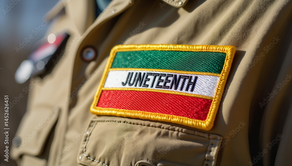 Obraz premium Juneteenth patch showcasing vibrant colors on a uniform 